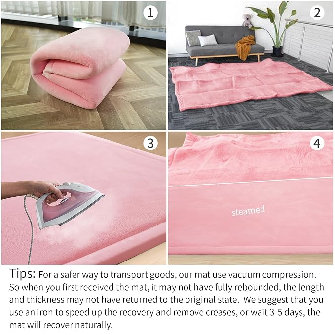 Large 79"x110" Baby Activity Play Mat for Floor,1.3" Thick Elasti Foam Cushion Mat for Tummy Time & Crawling,Non-Slip & Safe for Infants,Toddlers & Kids, for Living Room, Classroom & Playroom（Pink)
