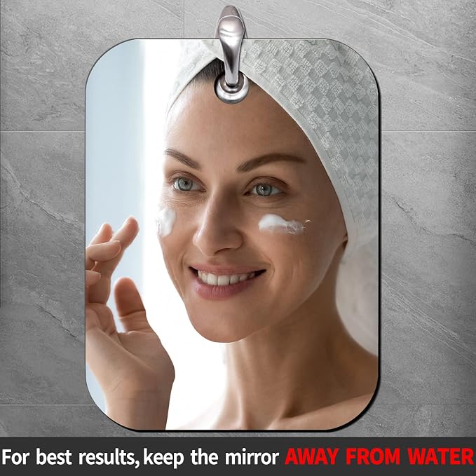 Shaving Mirror, Unbreakable Shower Mirrors, (Medium,(6 inches x8 inches) Bathroom Handheld Mirror for Men and Women Portable Camping Travel Mirrors,Frameless Handheld for Makeup, Silver