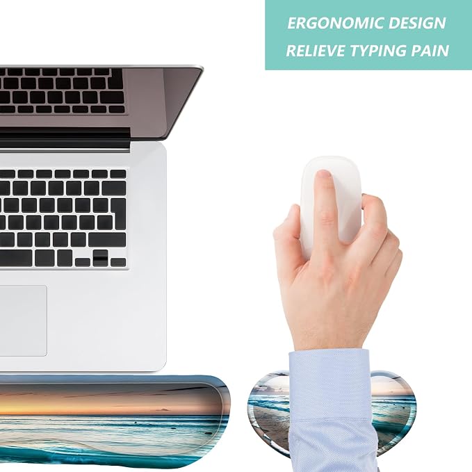 Keyboard Wrist Rest Mouse Wrist Support Set, Memory Foam Wrist Rest Pad for Computer Laptop Keyboard Mouse, Ergonomic Wrist Cushion Support for Typing Pain Relief, Gaming Home Office, Beach