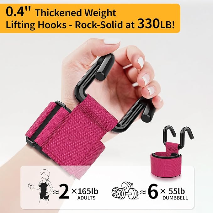 GPANDAG Weight Lifting Hooks for Men and Women (Pair) | 330 LB Heavy Duty Gym Lifting Wrist Strap Hook for Deadlifts, Pull-Ups, Strength Training, 0.4inch Grip Weightlifting Hooks