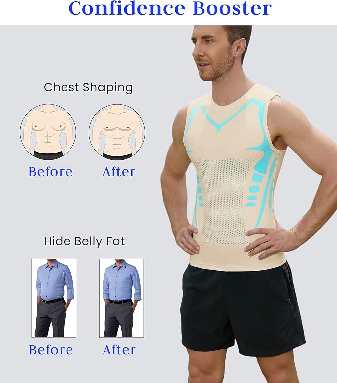 Compression Shirt Men Slimming Body Shaper Vest Crewneck Workout Tank Top | Tummy Control Undershirts, Gynecomastia Compression Shirts, Back Support, Sleeveless Muscle Shirts, Shaping Tank Top