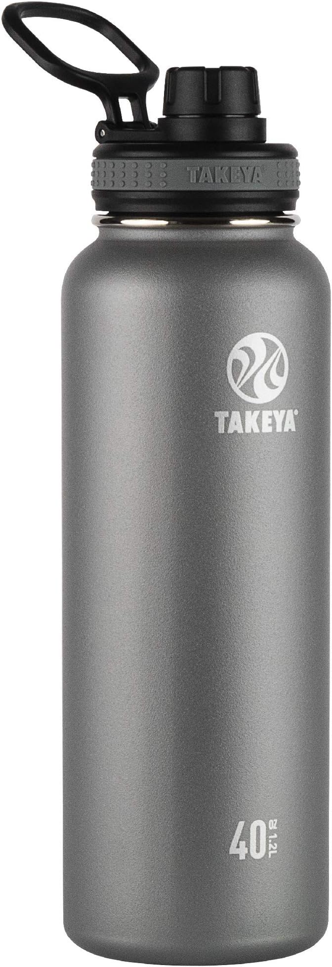 Takeya Originals 40 oz Vacuum Insulated Stainless Steel Water Bottle - Leakproof & BPA-Free Spout Lid - Keeps Drinks Cold 24 Hrs/Hot 12 Hrs - Double-Wall Design - Ideal for Active Lifestyles, Graphite