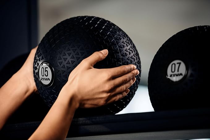 ZIVA Slam Ball - Elite Level Hard-Wearing PVC Outer Shell, Gripping Tire Tread Skin, Precision Weighted Sand Core | Throw, Toss Exercise Medicine Ball for Strength Core Workouts - Avail 10-40 lbs.
