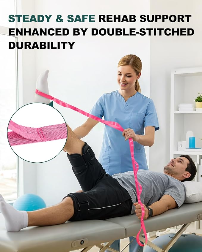 Trideer Non-Elastic Stretching Strap with Loops for Physical Therapy & Rehab, Knee Hip Leg ROM Post-Surgery, Yoga Strap for Stretching, Leg Lifter Strap Mobility Aid, Hamstring Calf Back