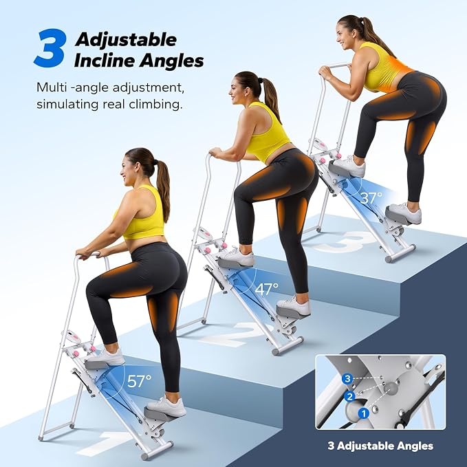 MERACH Stair Stepper with Adjustable Resistance, Foldable Stair Climber | Multi-Level Resistance, 3 Adjustable Angles, Stable Triangle Design, 300 lbs Capacity, Foldable Stair Climber, LCD Monitor