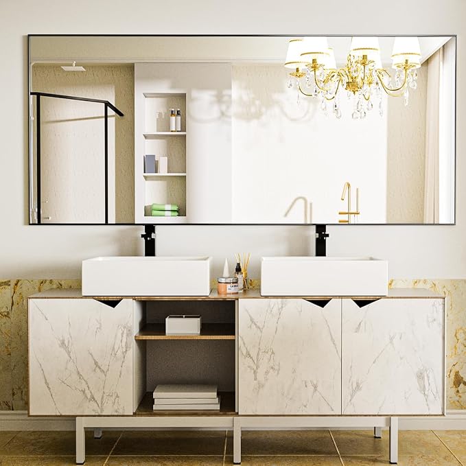 BEAUTYPEAK Full Length Mirror, 71"x26" Standing Hanging or Leaning Against Wall Floor Mirrors Body Dressing Wall-Mounted for Living Room, Bedroom with Aluminum Alloy Thin Frame, Black | Standing Hanging or Leaning Against Wall Body Dressing Wall-Mounte...