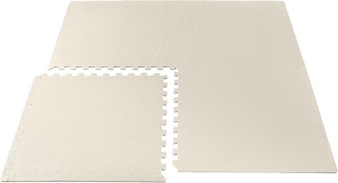 We Sell Mats 1/2" Thick Multipurpose EVA Foam Exercise Floor Mat, Interlocking Tiles, Anti-Fatigue for Home or Gym, 24 in x 24 in, 25 Tiles, Cream