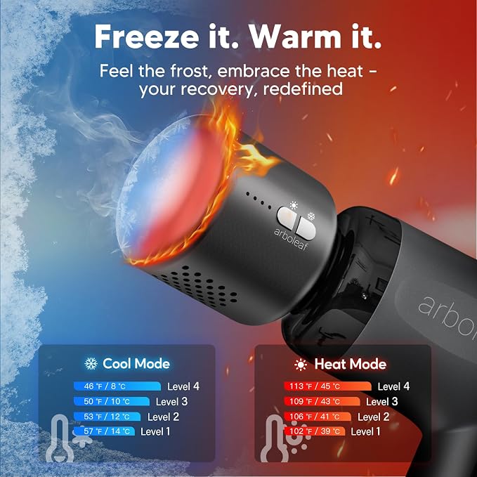 arboleaf Thermacool Massage Gun, Heat and Cold Percussion Back Pain Relief | percussion massage, back pain relief, handheld travel size, ultra-quiet, Gifts for Him and Her