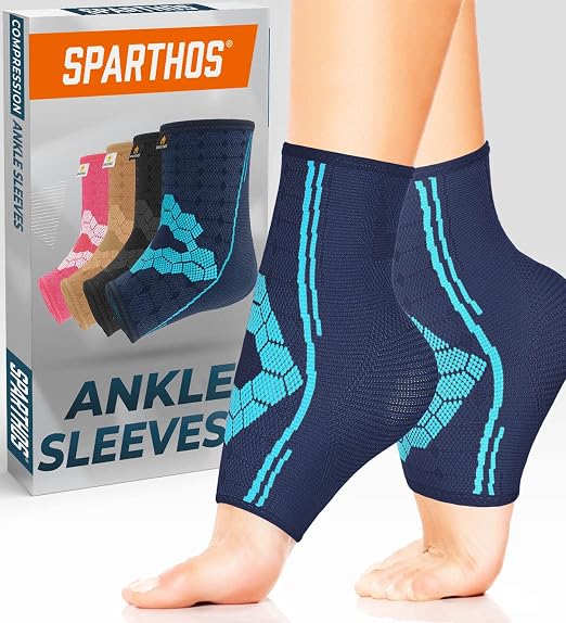 Sparthos Ankle Brace for Women & Men, Foot Compression Sleeve - Blue-S