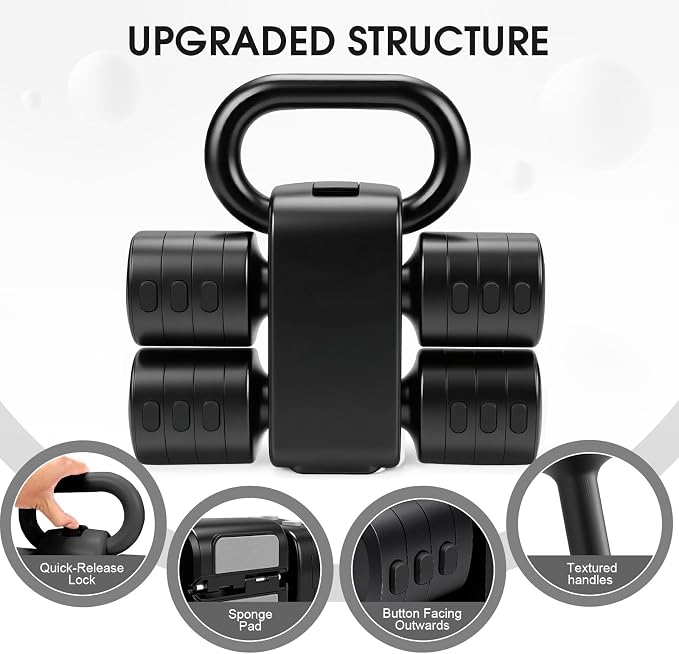 Adjustable 2-in-1 Convertible Kettlebell & Dumbbells Set, 4 in 1 Free Weights Dumbbell Set of 2, Each 2.2 3.3 4.4 5.5lb Quick Change Women Dumbbell Set for Home Exercise Training