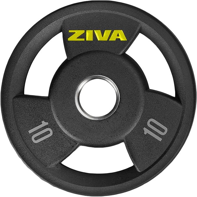 ZIVA Olympic Weight Plate – Premium Urethane-Coated Grip Disc with 2" Stainless Steel Insert and 3-Position Handle – Sold Individually (2.5–45 lb) Does not fit Standard Studio Barbell