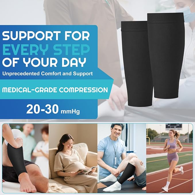 2 Pairs Calf Compression Sleeves Women&Men 20-30mmHg Medical Shin Splint for Leg Surpport Relief Pain Varicose Veins