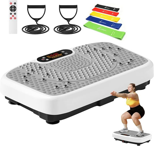SoftGym Vibration Plate Exercise Machine for Lymphatic Drainage & Fitness | Quiet Heavy Duty 450lbs Capacity Platform, 120 Speeds Shake Machine with Resistance Bands for Home Muscle Activation