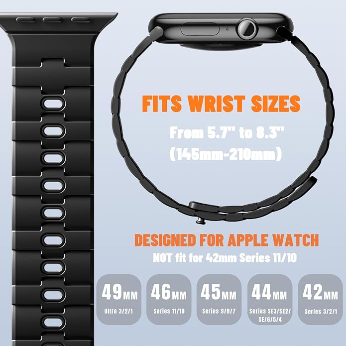 Bandletic Magnetic Silicone Watchband Compatible with All Apple Watch | Strong Magnet Sport Strap for iWatch Ultra 49mm Series 11-1 SE 46mm 45mm 44mm 42mm 41mm 40mm 38mm, Ideal for Men Women