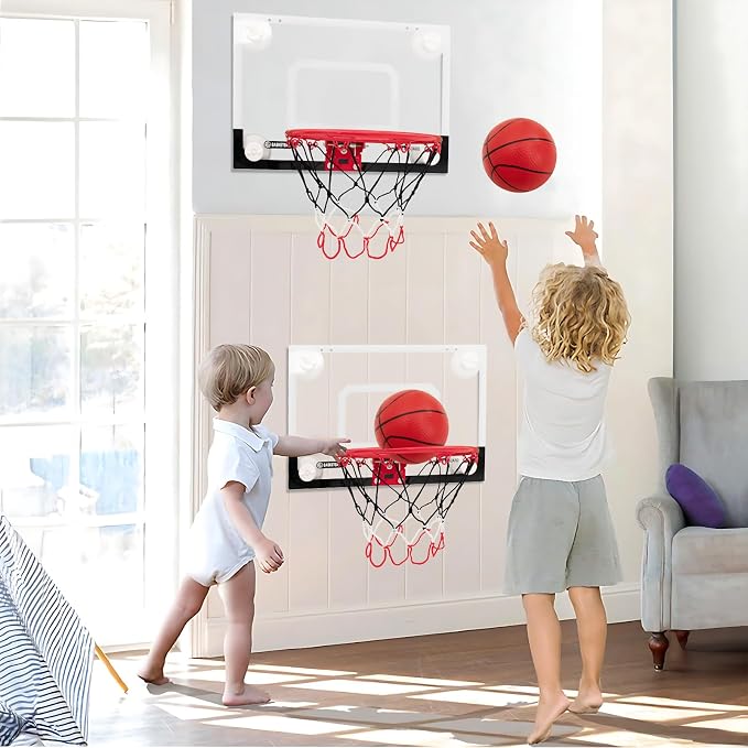 Indoor Mini Basketball Hoops with Powerful Suction Cups for Window and Wall | Wall Mounted Basketball Hoops, Basketball Backboard for Bedroom Office Dorm Room, Outdoor Toy Gifts for Kids and Adults