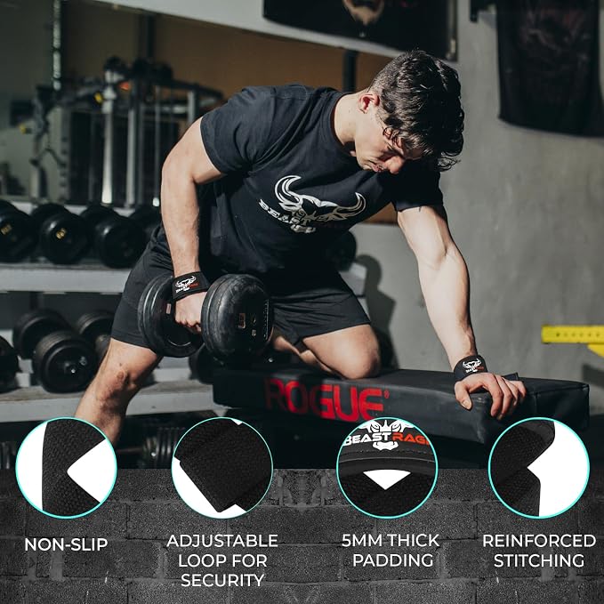 BEAST RAGE Lifting Wrist Straps for Weightlifting, Straps Gym Grip Power Workouts Lifting Straps Padded Neoprene & Premium Cotton Men Women, Deadlift Bodybuilding Exercise Lifting Straps