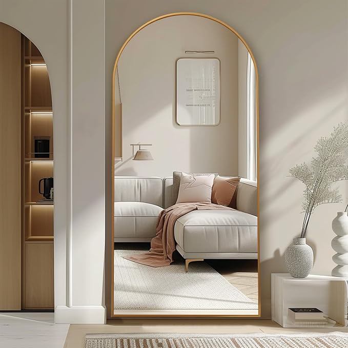 Beauty4U 71" x 32" Arched Full Length Mirror with Stand, Gold Floor Mirror | Large Standing, Leaning, or Wall-Mounted Tempered Full Body Mirror with Metal Frame for Bedroom, Closet, Modern Home Decor