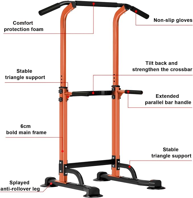 SogesHome Multi-Function Power Tower Pull Up Bar Dip Station for Home Gym | Height Adjustable PullUp Dip Stand, Full Body Strength Training Equipment, Fitness Workout for Push Ups Dips, 330LB Capacity