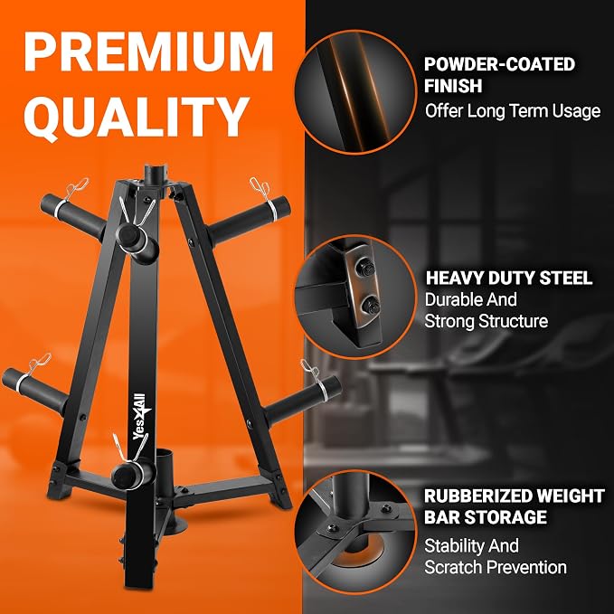 Yes4All 6 Pegs & 4 Barbell Storage Racks Load Up to 1190 LBS - Wall Mounted Weight Plate Tree & Barbell Holder