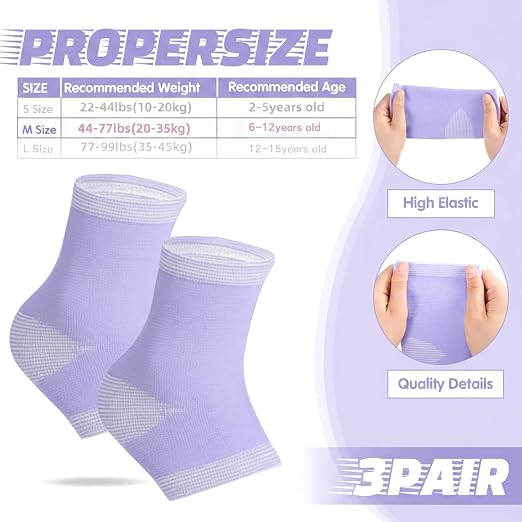 Tarpop 3 Pair Ankle Compression Sleeves for Kids Ankle Brace Compression Sleeves Foot Arch Sock for Girls Sports Running Dance Fitness Gymnastics (Purple,Medium)