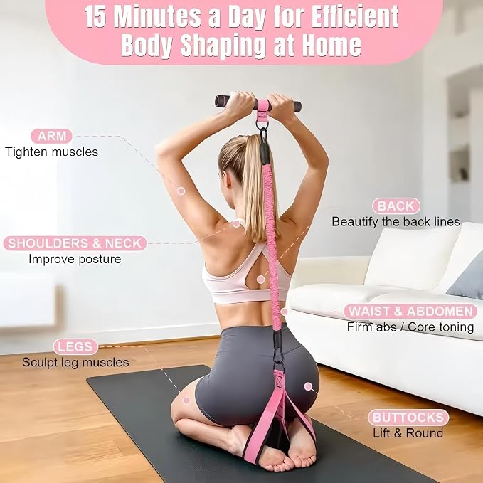 3-Tube Adjustable Pedal Resistance Band (30-90LBS) Home Workout | Elastic Bands with Soft Non-Slip Pedals, Targets Abdomen, Waist, Arm & Leg. Portable Home Fitness Gear