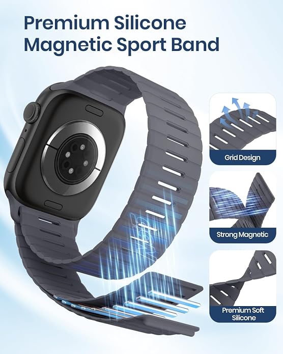 Magnetic Sport Bands Compatible with Apple Watch Bands for Men Women | Silicone Wristband 49mm 46mm 45mm 40mm 44mm 38mm 41mm 42mm, Replacement for iWatch Ultra Series 11 10 9 8 7 6 5 4 3 2 1 SE