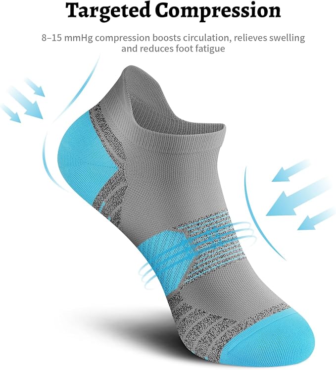 Ankle Compression Socks for Women 6 Pairs Running Socks with Arch Support | Athletic Womens Ankle Socks for Running, Gym, Workouts, Long-Distance Walking, Travel, Daily Use, Relieve Plantar Fasciitis