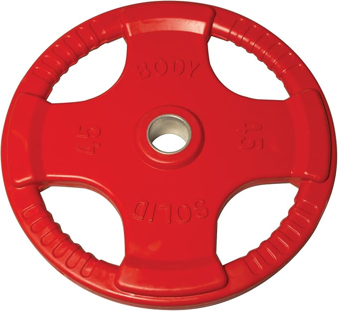Body-Solid Quad Grip Design Rubber Plate - Olympic Weight Plates with Rubber Coating for Weight Lifting and Strength Training