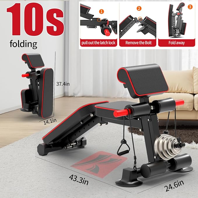 K KiNGKANG Adjustable Weight Bench for Home Gym Full Body Strength Training | Load 1050lbs|8+3 Angle Positions|High-Density Cushion|Commercial Steel Frame|Assembly Free | Foldable | Space Saving