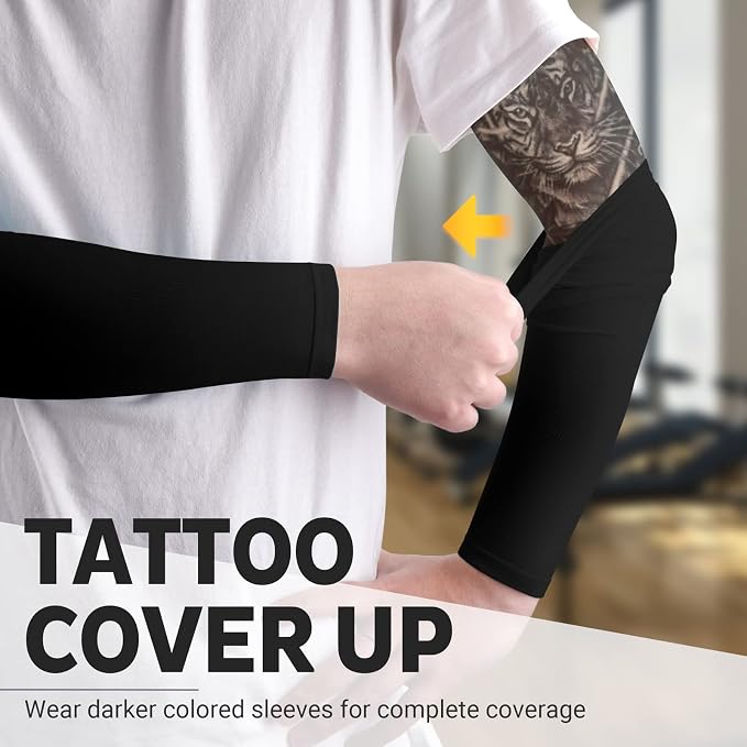 HEGCOIIE UV Sun Protection Arm Sleeves for Men & Women - Tattoo Cover Up - UPF 50 Cooling Sleeve for Golf, Cycling
