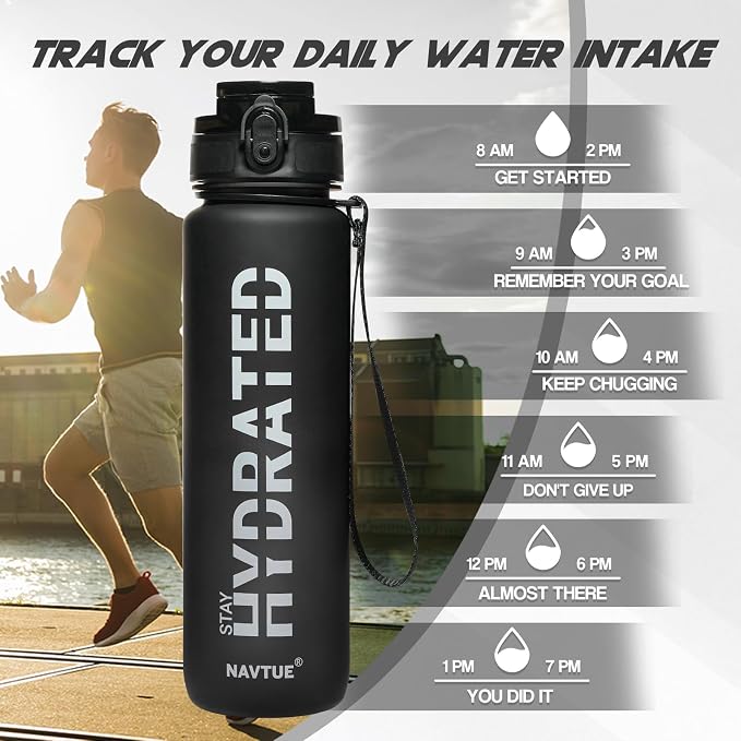 Water Bottle 32 oz Motivational Time Marker Tritan Bottle | BPA-free Tritan water bottle with time marker leakproof Lightweight portable Easy Clean Brush for Gym, Travel, School, Office