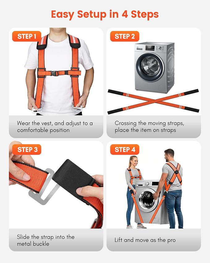 Ytonet Moving Straps for Lifting, 2-Person System Furniture Moving Straps | X-Shaped Back Support, Furniture Shoulder Lifting Straps for Moving Appliance Mattresses, Move Heavy Objects Up to 800lbs