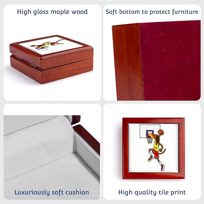 3dRose Funny Dachshund Dog Playing Basketball slam Dunking Ball Jewelry Box 7 x 7 inch with 4 inch tile