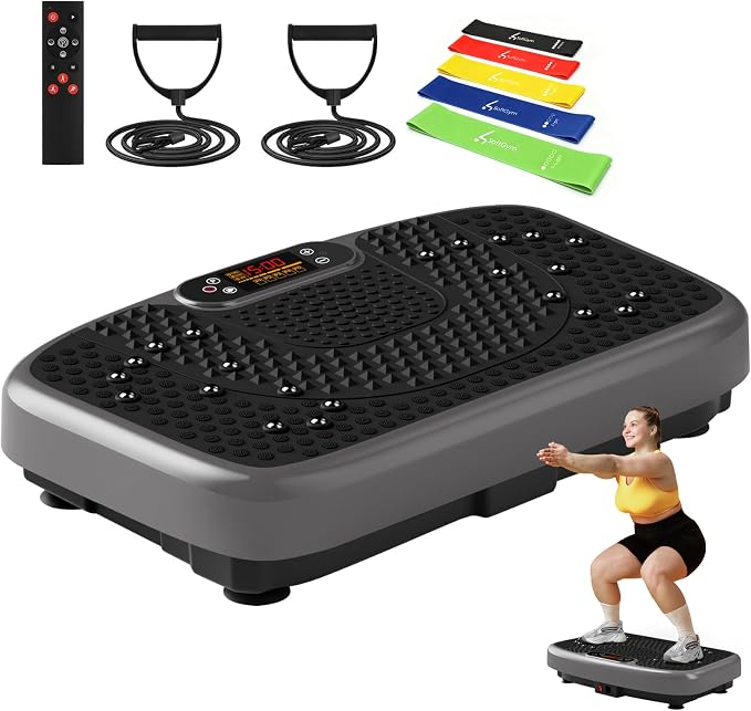 SoftGym Vibration Plate Exercise Machine for Lymphatic Drainage & Fitness | Quiet Heavy Duty 450lbs Capacity Platform, 120 Speeds Shake Machine with Resistance Bands for Home Muscle Activation