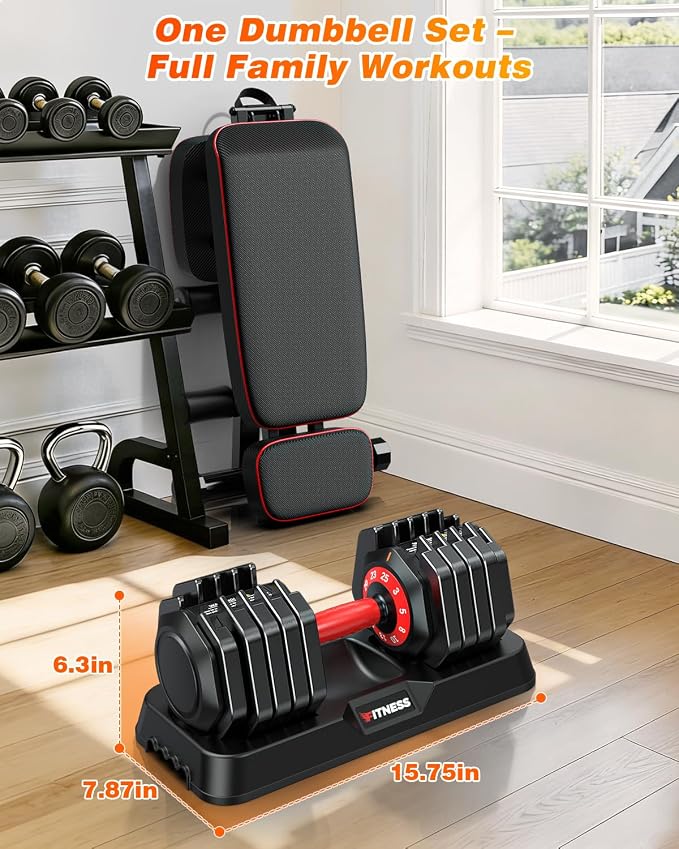 XDDIAS Adjustable Dumbbell Set for Home Gym Workout | 25 to 90 lbs, non-slip knurled grip, compact storage, one-hand adjustable