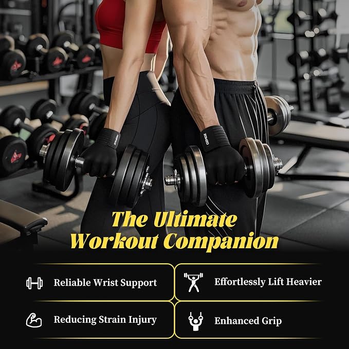 HOZMOZ Weight Lifting Gloves with Wrist Support, Gym Workout Gloves for Men Women, Full Palm 6mm Padded & Grip, Exercise Wrist Wraps for Weightlifting, Fitness, Strength Training