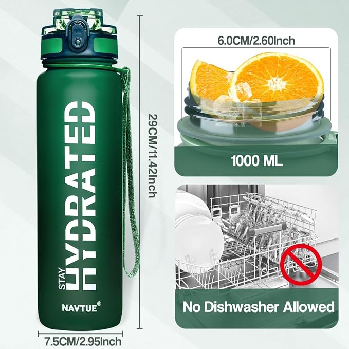 Water Bottle 32 oz Motivational Time Marker Tritan Bottle | BPA-free Tritan water bottle with time marker leakproof Lightweight portable Easy Clean Brush for Gym, Travel, School, Office