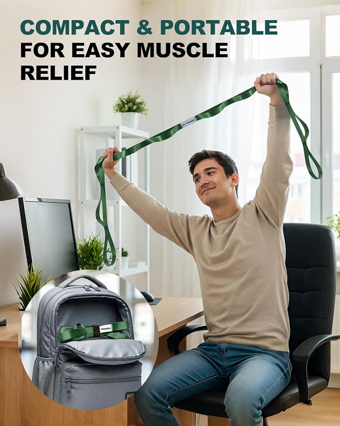 Trideer Non-Elastic Stretching Strap with Loops for Physical Therapy & Rehab, Knee Hip Leg ROM Post-Surgery, Yoga Strap for Stretching, Leg Lifter Strap Mobility Aid, Hamstring Calf Back