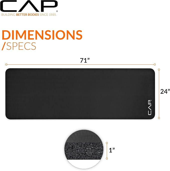 CAP Barbell 1-Inch High Density Exercise Yoga Mat with Strap | Multiple Colors