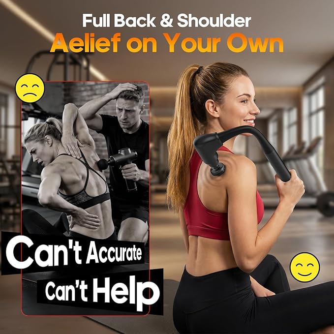 AERLANG Massager Gun with Heat Massage Gun with Extension Handle Fathers Day Gift for him Dad Back Massager Deep Tissue Muscle Massager Portable Percussion Massage Gun 10 Speeds& 7 Massage Heads | Muscle Massage Gun with Extension Handle Silent brushle...