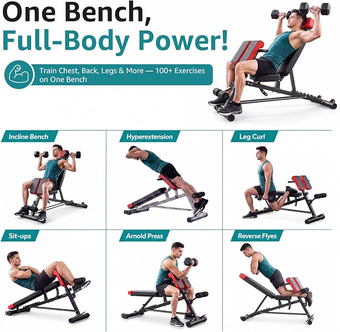 DUMOS Adjustable Weight Bench, 660 LBS Workout Bench Press with 2 Wheels | Heavy Duty Chest Press Machine for Home Gym with Hyper Back Extension, for Incline Decline Sit Up Flat
