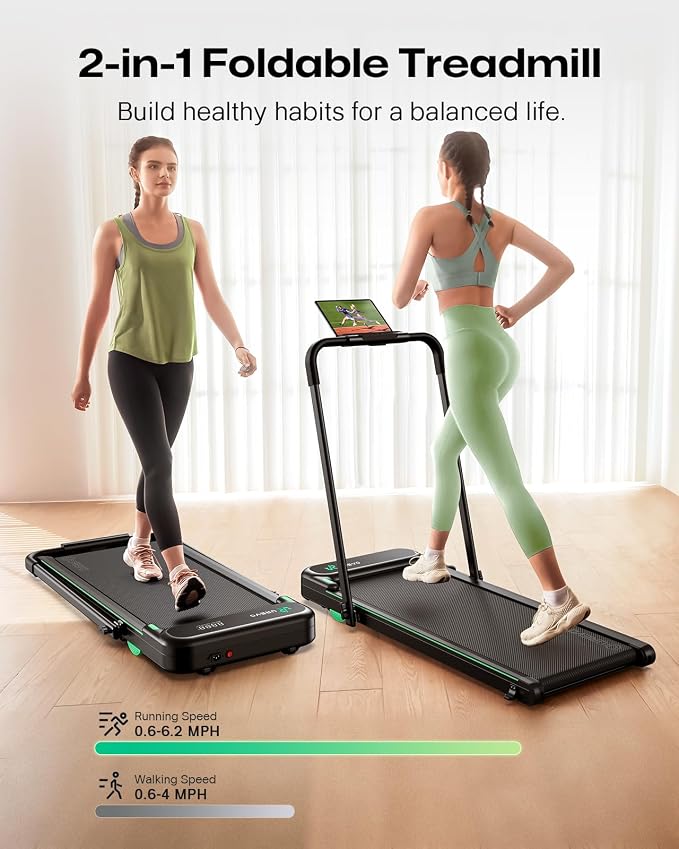 UREVO Strol 2E Smart 2-in-1 Folding Treadmill, Compact Walking Pad with Safety Handle, Plug and Play, Standing Desk Treadmill with Dual LED Display, Smart APP, Walking or Running for Home