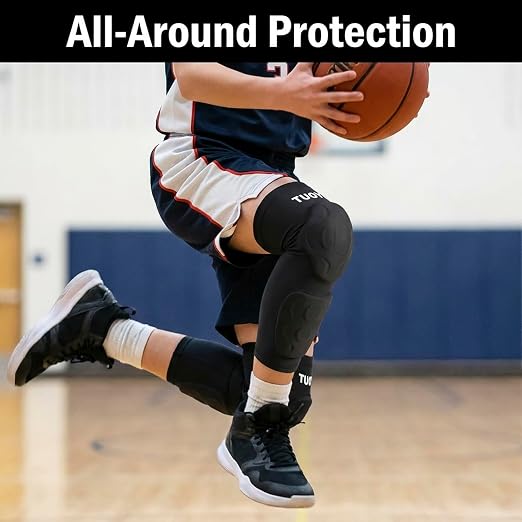 Padded Knee & Shin Guards, Compression Junior Youth Proslide Leg Sleeve Pads, Sliding Anti-Slip Breathable Foam Padding Knee Brace for Football & Multi-Sport (1 Pair)