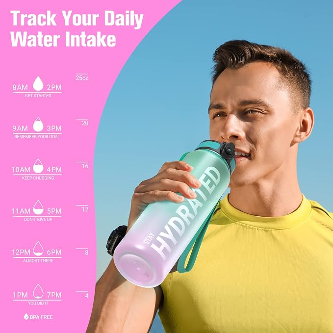 Sahara Sailor Water Bottle 25oz, Tritan Sports Bottle with Time Marker | Bpa Free, Leakproof Wide Mouth With Fast Flow Lid And Cleaning Brush, For Gym School Office Travel, 1 Count