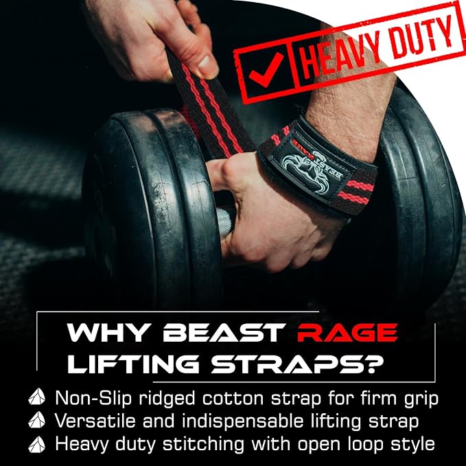 BEAST RAGE Lifting Wrist Straps for Weightlifting, Straps Gym Grip Power Workouts Lifting Straps Padded Neoprene & Premium Cotton Men Women, Deadlift Bodybuilding Exercise Lifting Straps