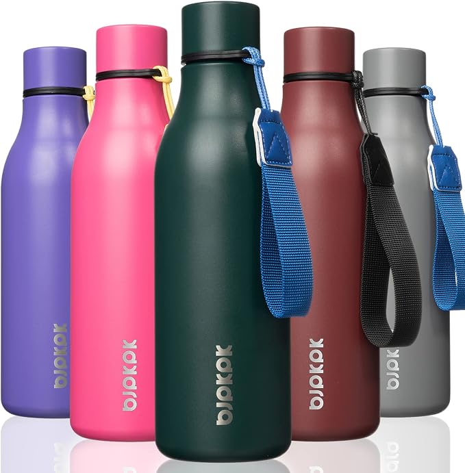 BJPKPK 18oz Insulated Water Bottle, Stainless Steel Bottle with Carry Strap | Keep Cold & Hot Vacuum Insulation, Leak-Proof BPA-Free Design, Slim Bottle Fits Most Cup Holders for Gym, Office & Travel