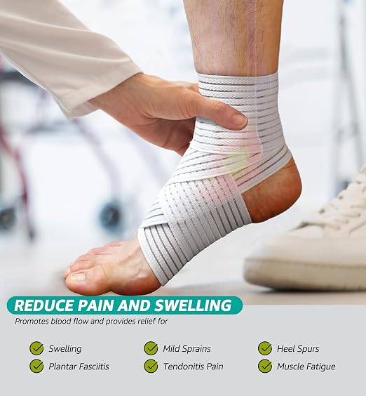 Foot & Ankle Brace 2 Pack, Adjustable Compression Wrap for Men & Women – Helps with Sprains, Plantar Fasciitis, Achilles Tendonitis, Arthritis, Running, Sports, Gym – Fits in Shoes (White)