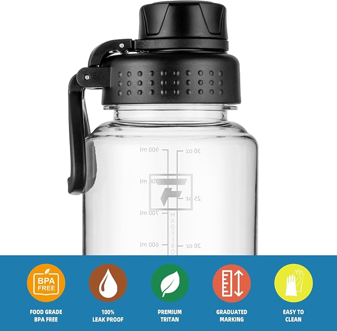 Fanhaw 32 oz Clear BPA-Free Tritan Water Bottle with Fast-Flow Spout Lid, BPA-Free & Leak-Proof Wide-Mouth Reusable Bottle for Gym, School & Office, Back to School Essentials (Clear&Black)