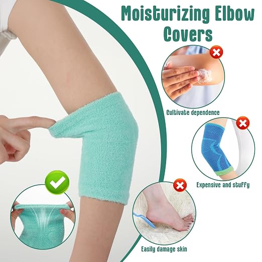 2 Pairs Dry Elbow Treatment, Elbow Protector Beauty Gel Moisturizing, Elbows Protectors for Elderly, for Moist Chapped Dry Skin Care, Cover Heel Socks, Elbows Sleeves,Black & Light Blue