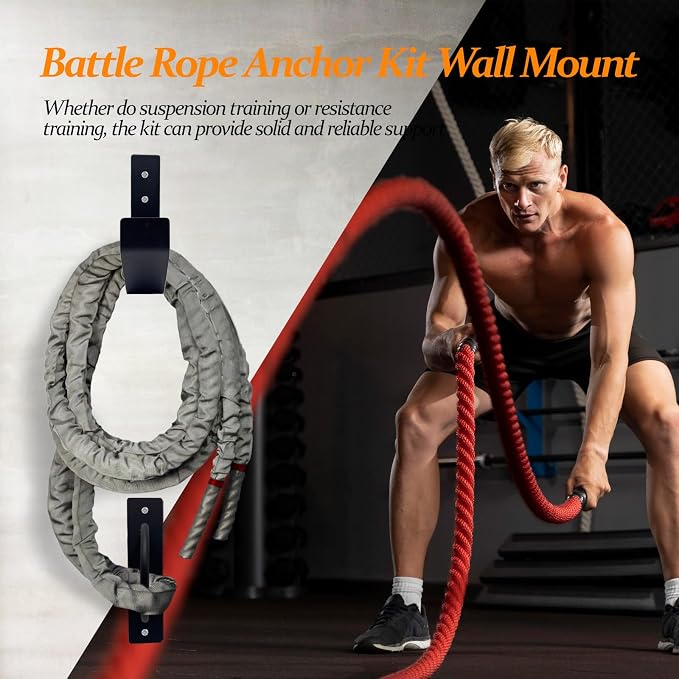 Heavy Duty Battle Rope Anchor Kit Wall Mount | Wall Anchor & Storage Hook for 30-50FT 1-2.5 Inch Battle Ropes, Multi-Functional Wall Bracket for Home Commercial Gym Garage